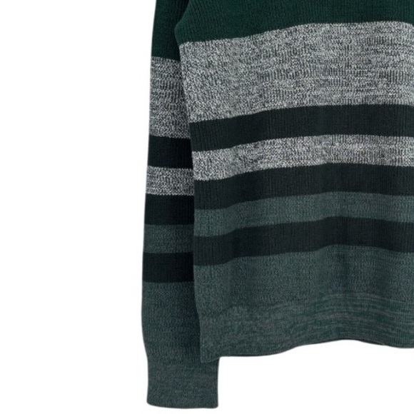 Nautica Quarter Zip Sweater Luxury Knit Colorblock Stripe Green Gray Men Size XL - Picture 11 of 16